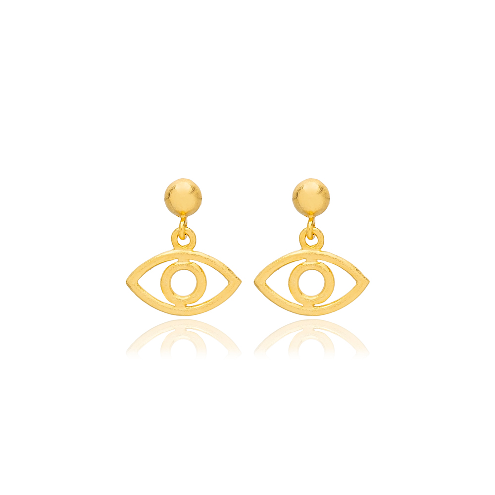 Simple Evil Eye Shape  22K Gold Plated Stud Earrings Turkish Wholesale 925 Sterling Silver Jewelry