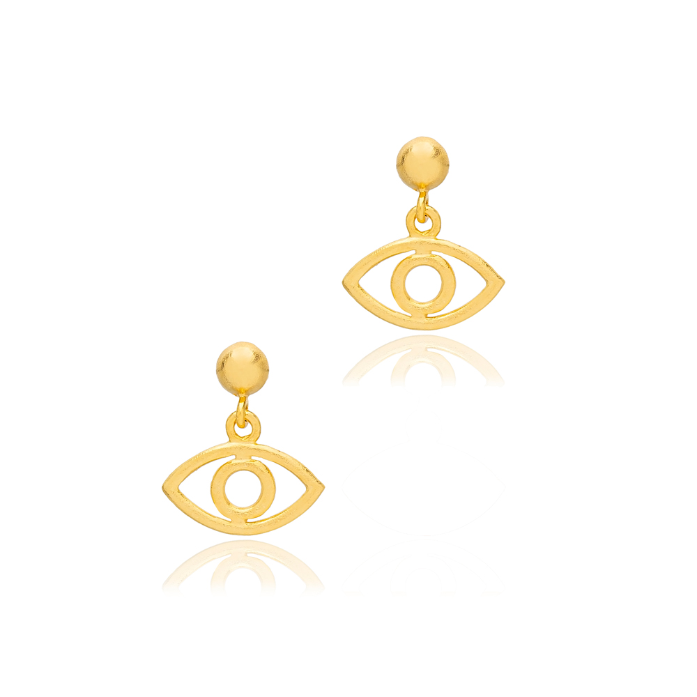 Simple Evil Eye Shape  22K Gold Plated Stud Earrings Turkish Wholesale 925 Sterling Silver Jewelry