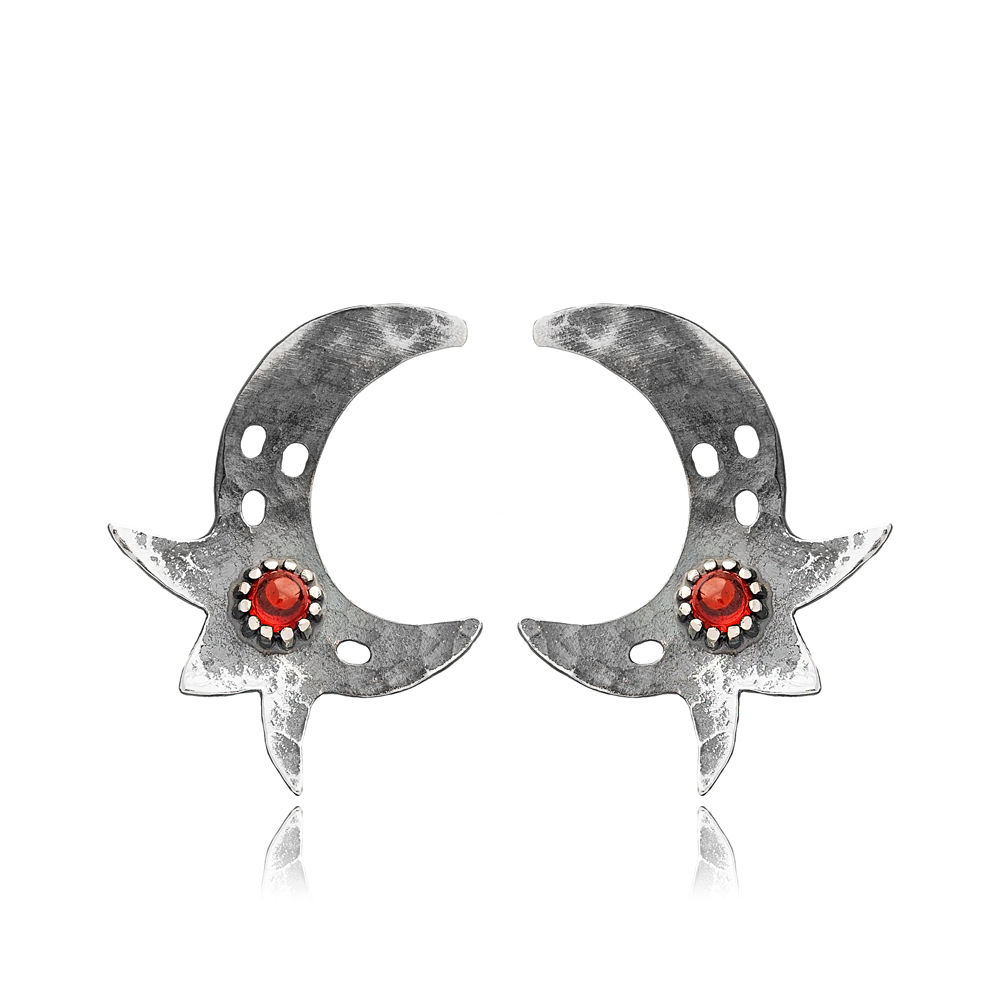 Unique Shape Lal Stone Oxidized Plated Turkish Wholesale 925 Sterling Silver Stud Earrings Jewelry