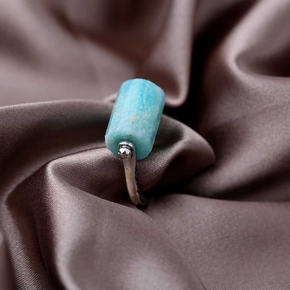 Amazonite Natural Stone Oxidized Plated Ring Turkish Wholesale Handmade 925  Sterling Silver Jewelry