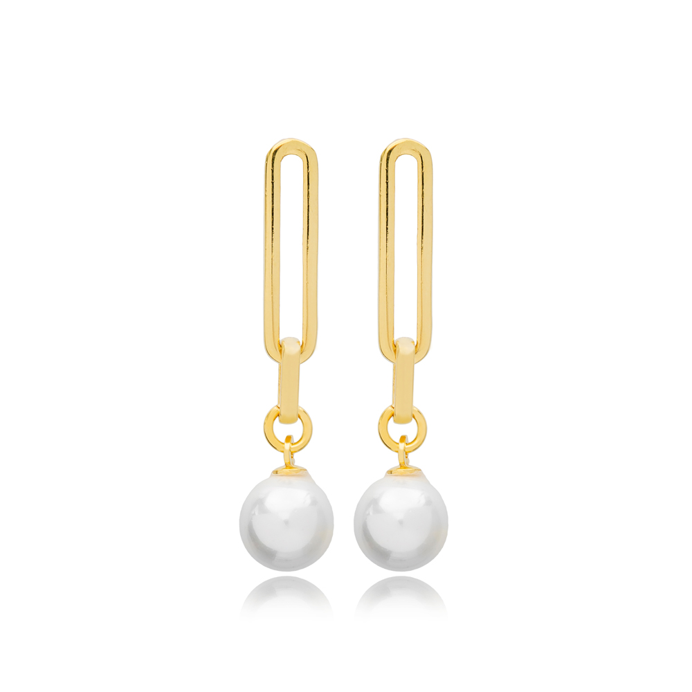 Stylish White Pearl Design Turkish Wholesale Handmade 925 Sterling Silver Dangle Earrings