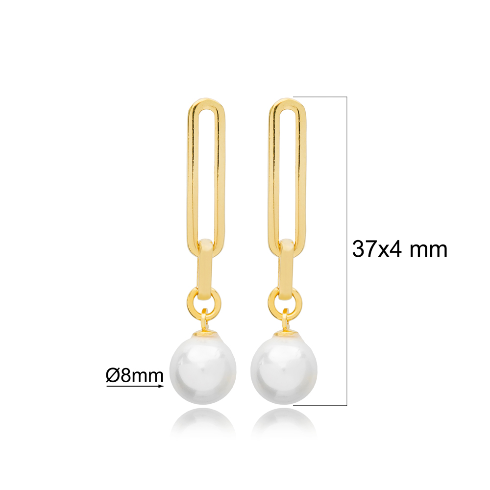 Stylish White Pearl Design Turkish Wholesale Handmade 925 Sterling Silver Dangle Earrings