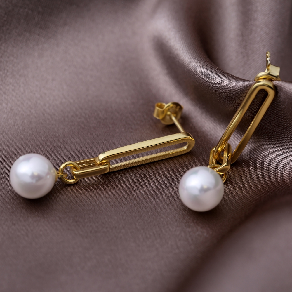 Stylish White Pearl Design Turkish Wholesale Handmade 925 Sterling Silver Dangle Earrings