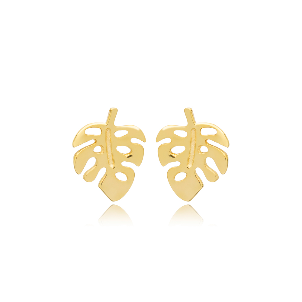 Leaf Plain Style Turkish Wholesale Handmade 925 Sterling Silver Stud Earrings