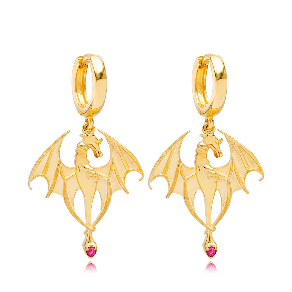 Interesting Dragon Ruby Stone Wholesale Handmade Turkish 925 Sterling Silver  Dangle Animal Earrings