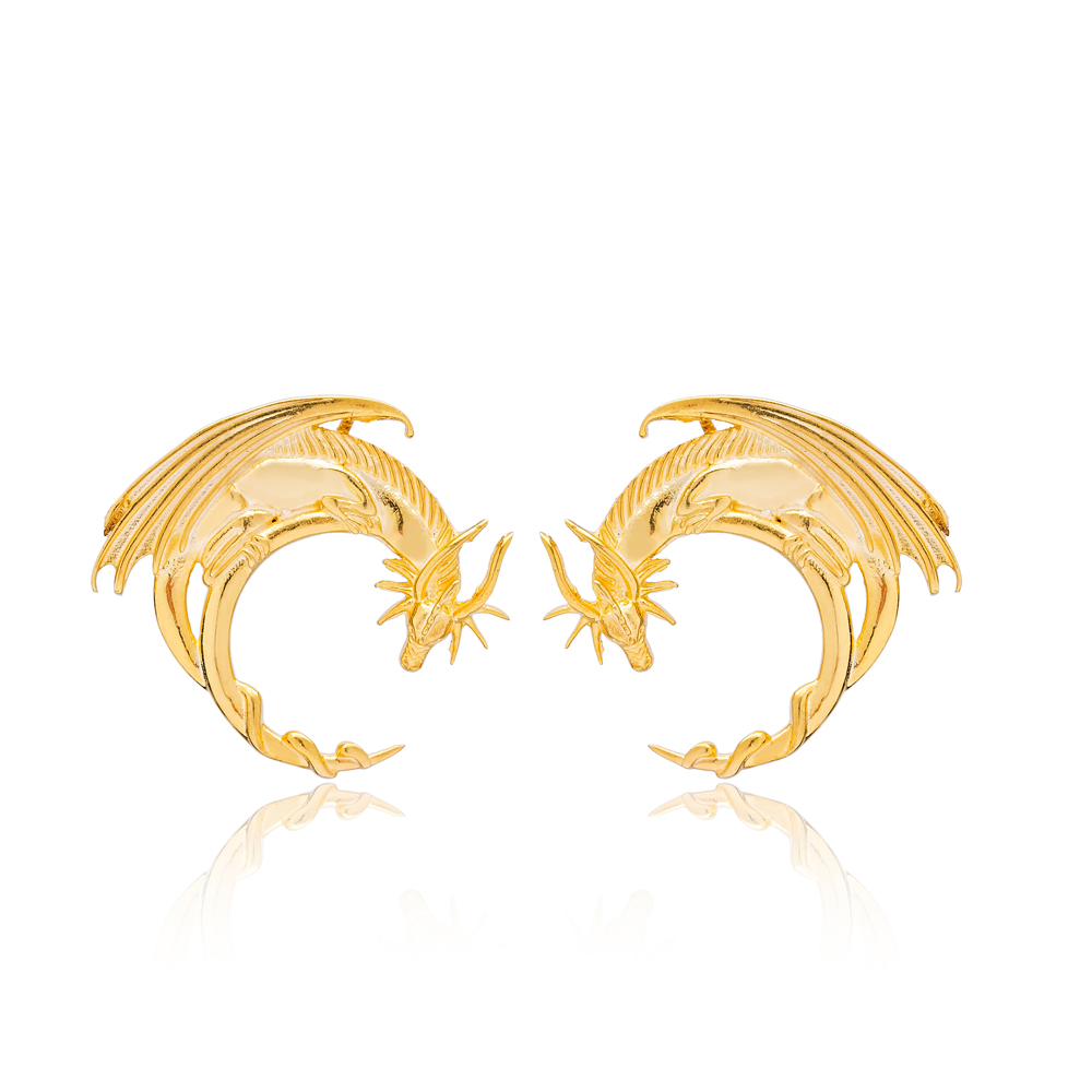 High Quality Plain Dragon Design Wholesale Handmade Turkish 925 Sterling Silver Stud Earrings