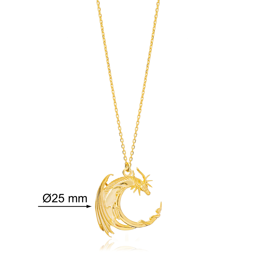 Trendy Cool Dragon Plain Design Handmade Turkish 925 Sterling Silver For Woman Charm Necklace