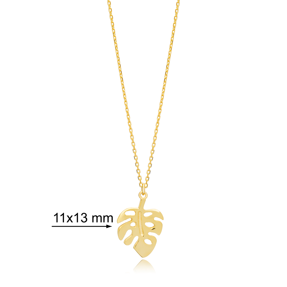 Graceful Plain Leaf Design Handmade Turkish 925 Sterling Silver For Woman Charm Necklace