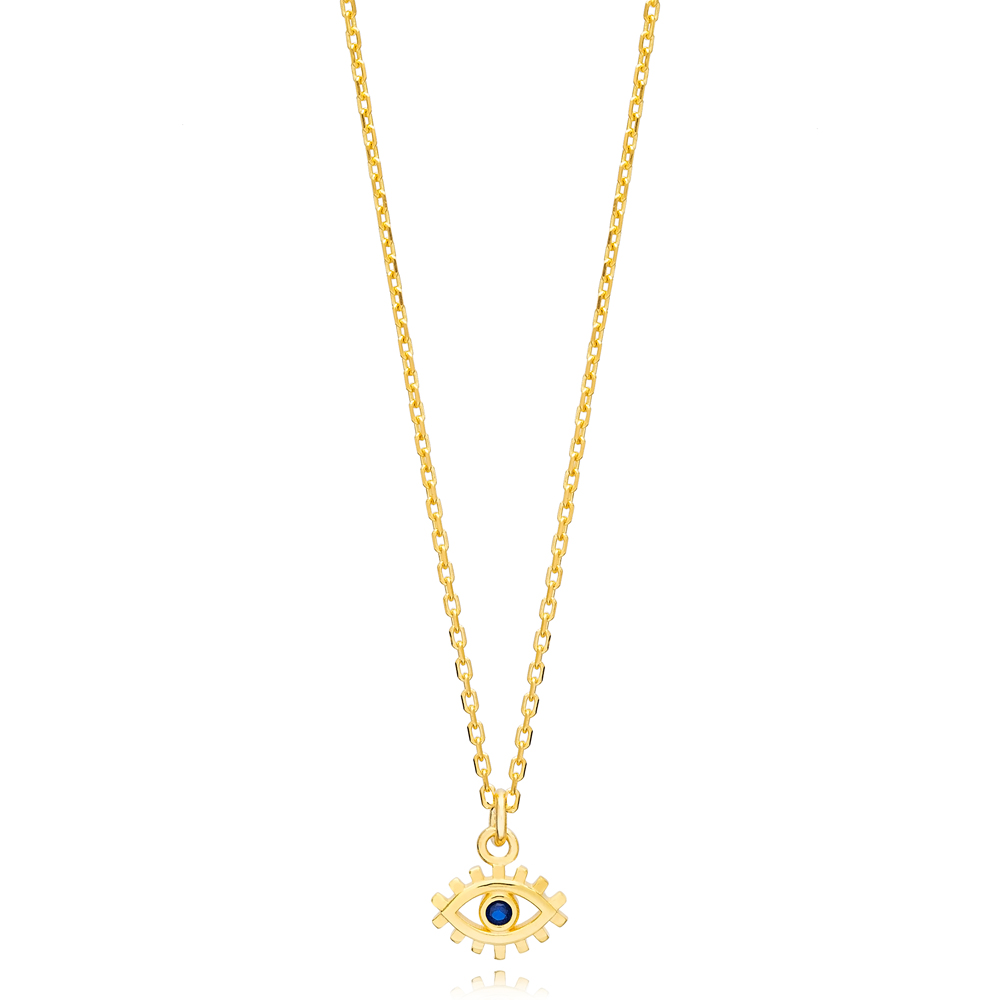 Lucky Evil Eye Sapphire Stone Handmade Turkish 925 Sterling Silver Charm Necklace