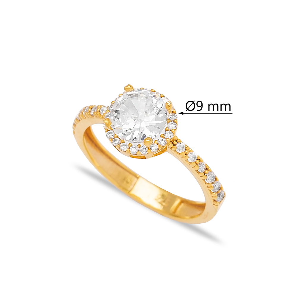 Round Zircon Stone Pave Setting Design Wholesale Turkish 925 Sterling Silver Engagement Ring