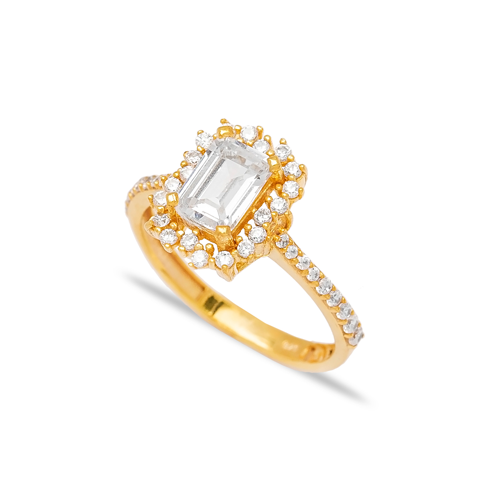 Bright Rectangle Zircon Stone Pave Setting Design Wholesale Turkish 925 Sterling Silver Cluster Ring