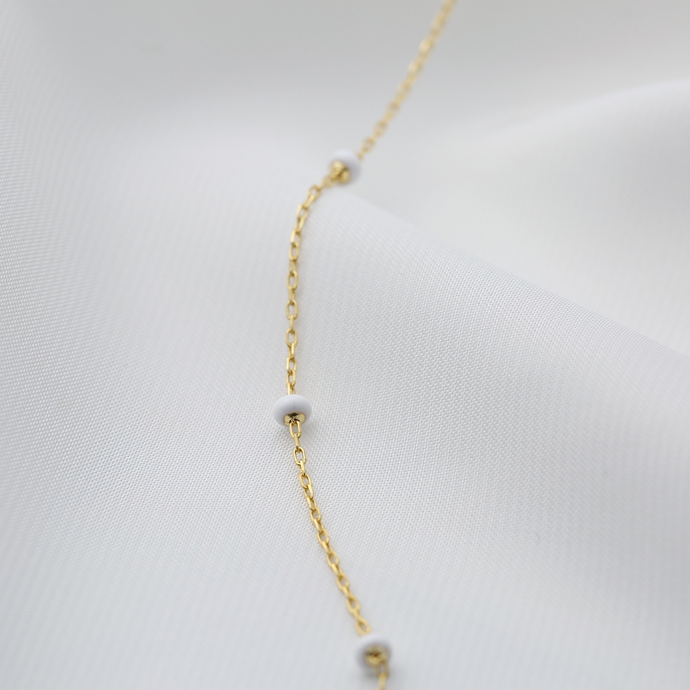 Delicate White Beaded Enamel Lovely Handmade Turkish 925 Sterling Silver Chain Necklace