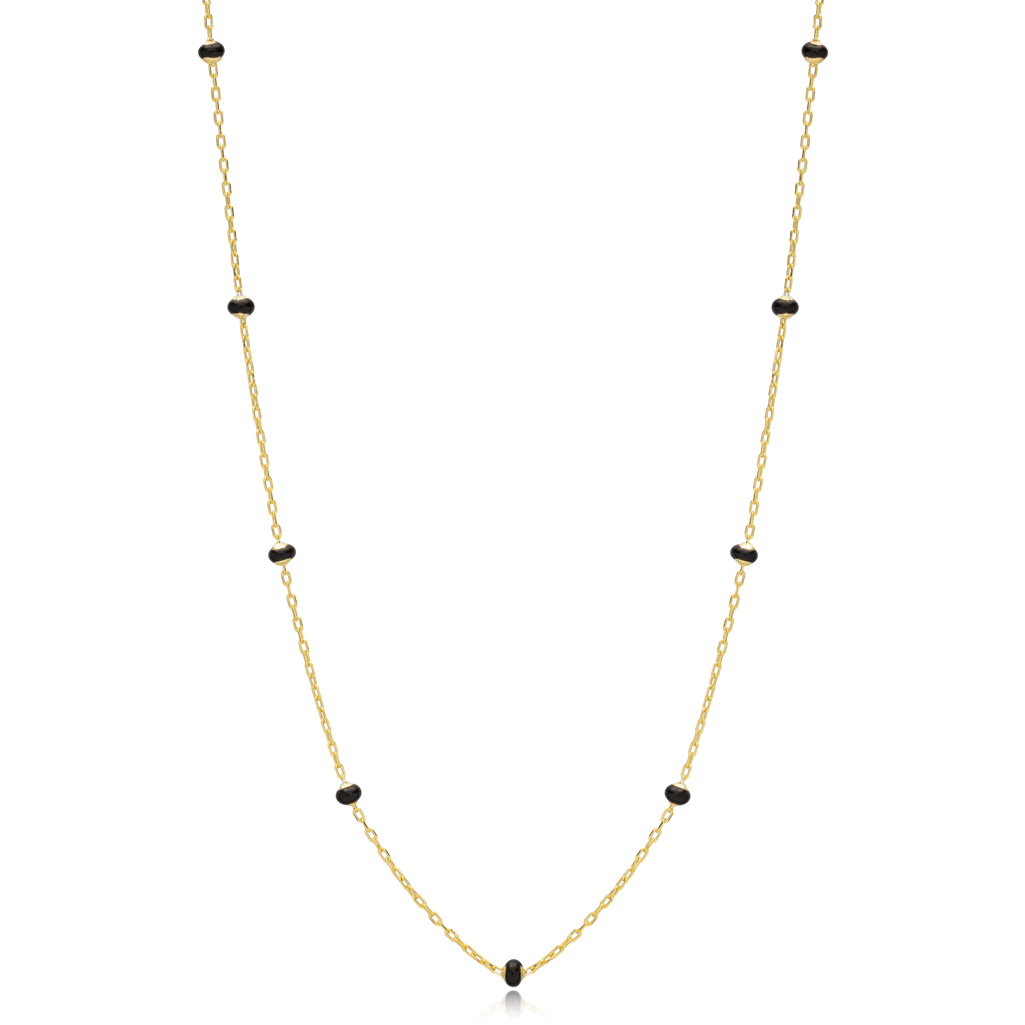 Enamel Black Beaded Elegant Chain Necklace Handmade Turkish 925 Sterling Silver Jewelry