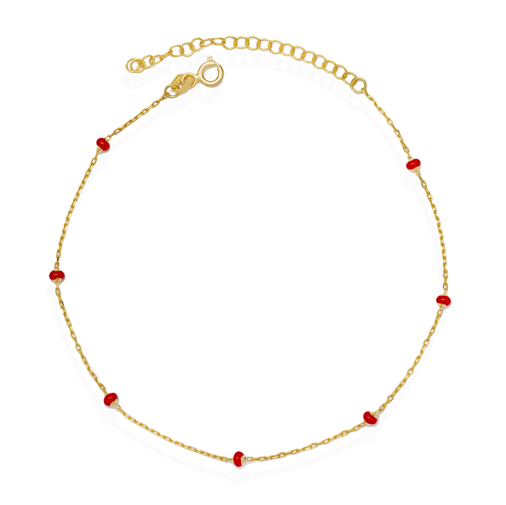 Lovely Red Enamel Beaded Anklet Turkish Wholesale Handcrafted 925 Sterling Silver Chain Jewelry