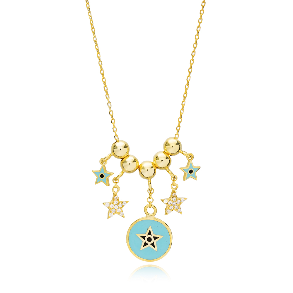 Enamel Star Beaded Shaker Charm Jewelry Wholesale Handcrafted 925 Sterling Silver Necklace