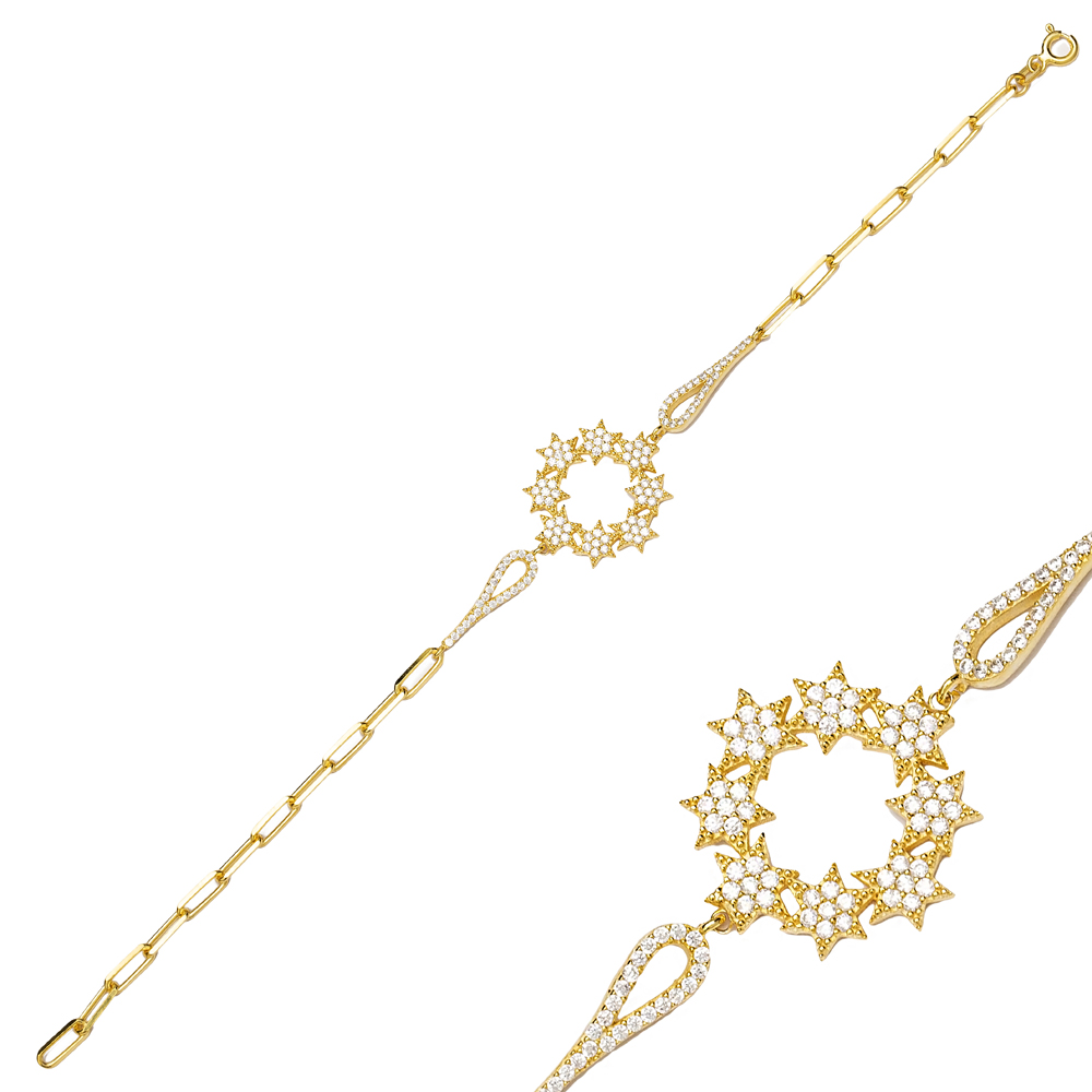 Clear Stone Star Design Dainty Bracelet Handmade Wholesale Turkish 925 Sterling Silver Jewelry