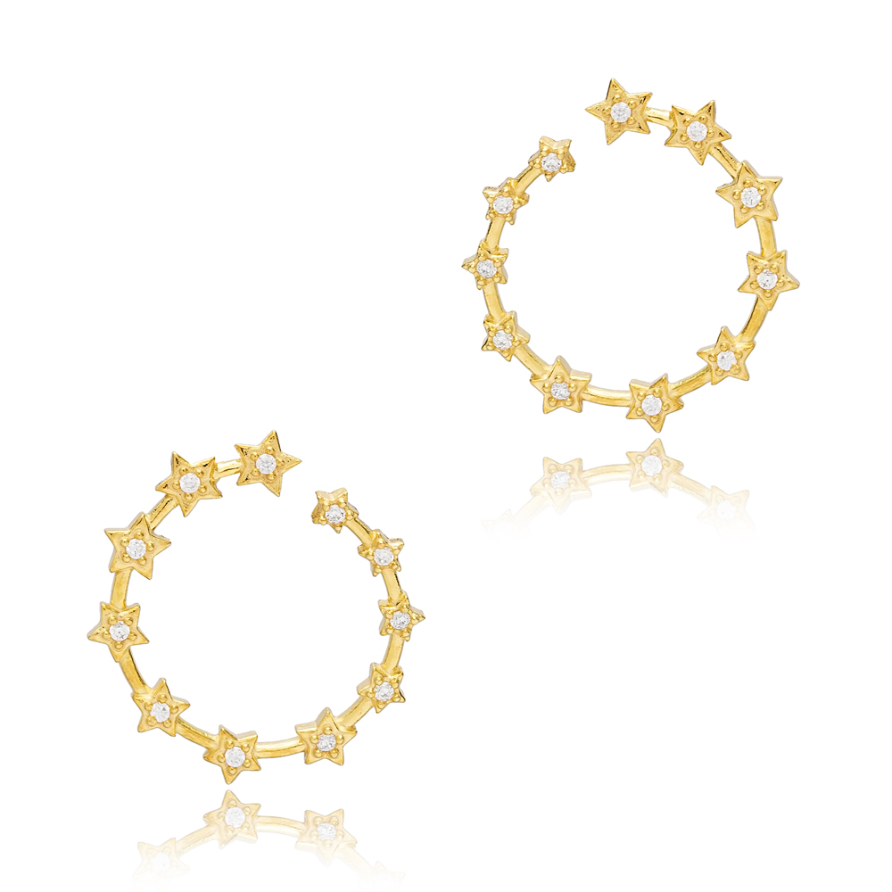 Star Cluster Design Stud Earring Wholesale Handmade Turkish 925 Silver Sterling Jewelry