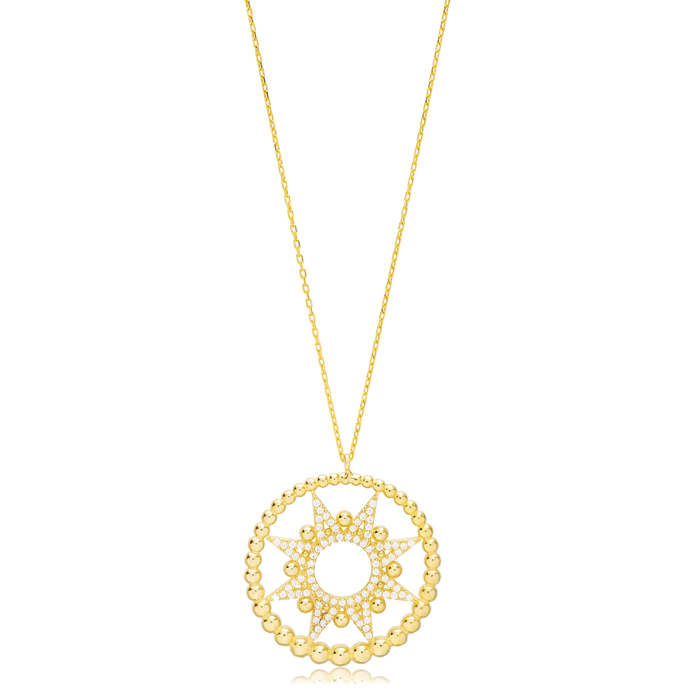 Round Charm Unique Design Sun Shape Wholesale Sterling Silver Jewelry Necklace