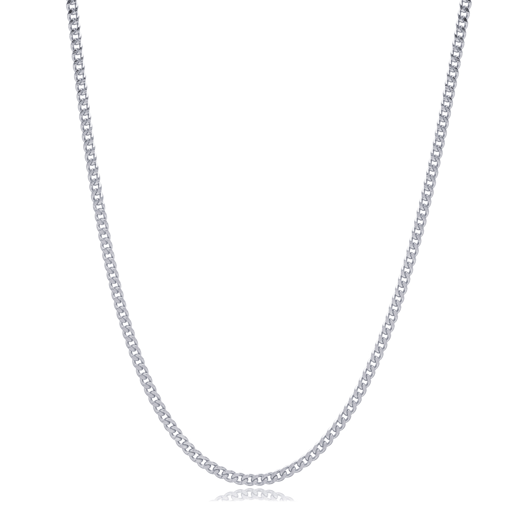Gourmet Rhodium Plated Chain Silver Necklace