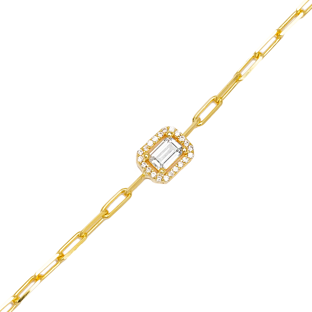 Minimalist Trendy Design Baguette Charm Bracelet Wholesale Turkish 925 Sterling  Silver Jewelry