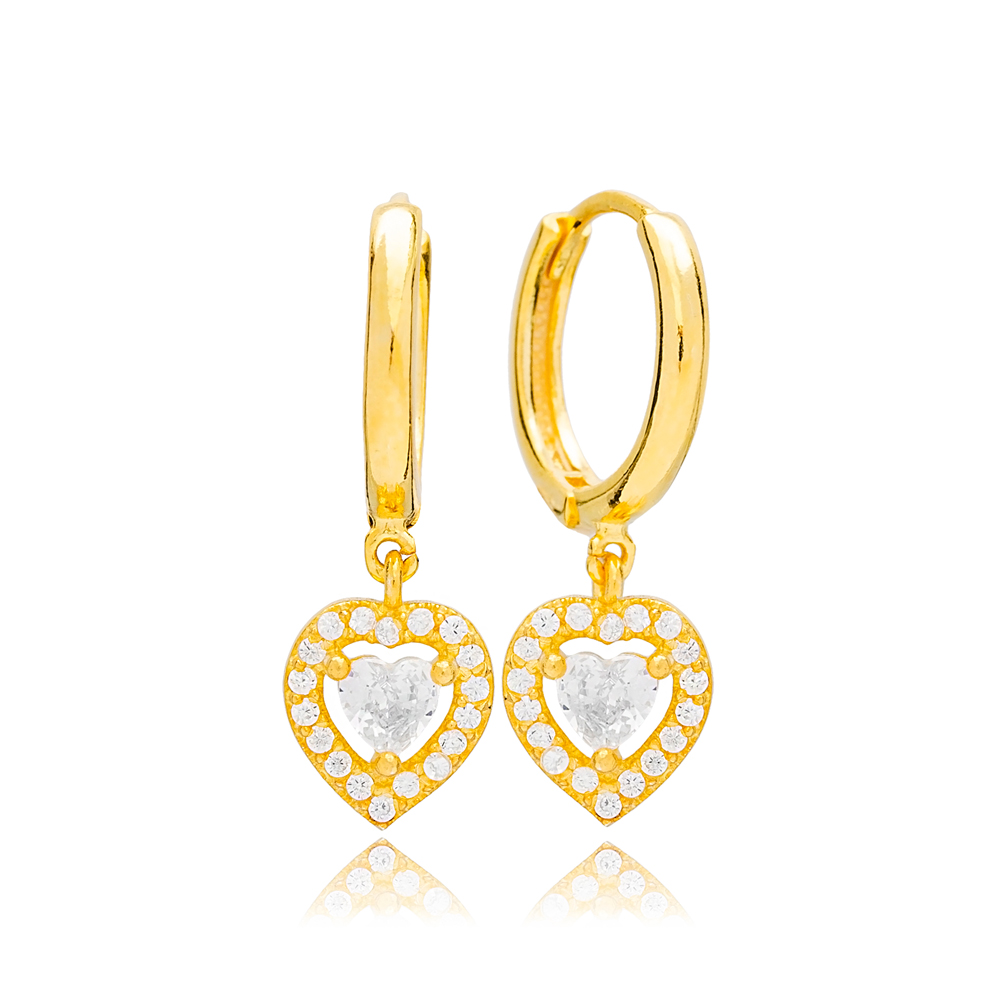 Dainty Heart Design Zircon Dangle Women Earrings Turkish 925 Sterling Silver Wholesale Jewelry