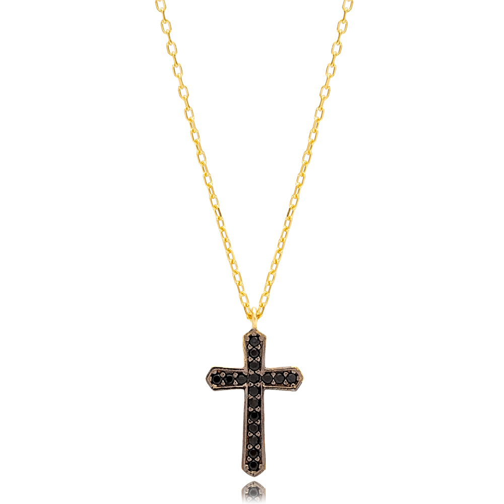 Cross Charm Necklace Black Zircon Stone Wholesale Handmade 925 Sterling Silver Jewelry
