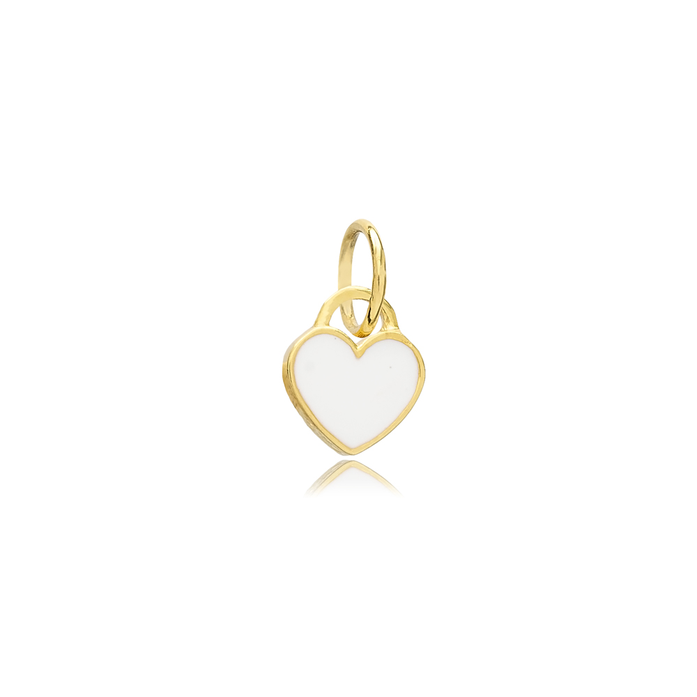 Minimalist Heart Charm White Enamel Turkish Wholesale 925 Silver Sterling Jewelry With Hole Ø7 mm