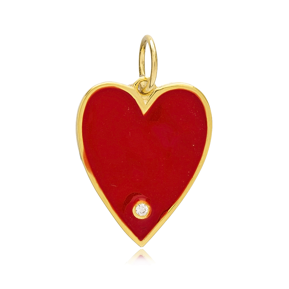 Red Enamel Heart Charm Dainty Handcrafted Turkish 925 Silver Sterling Romantic Jewelry With Hole Ø7 mm