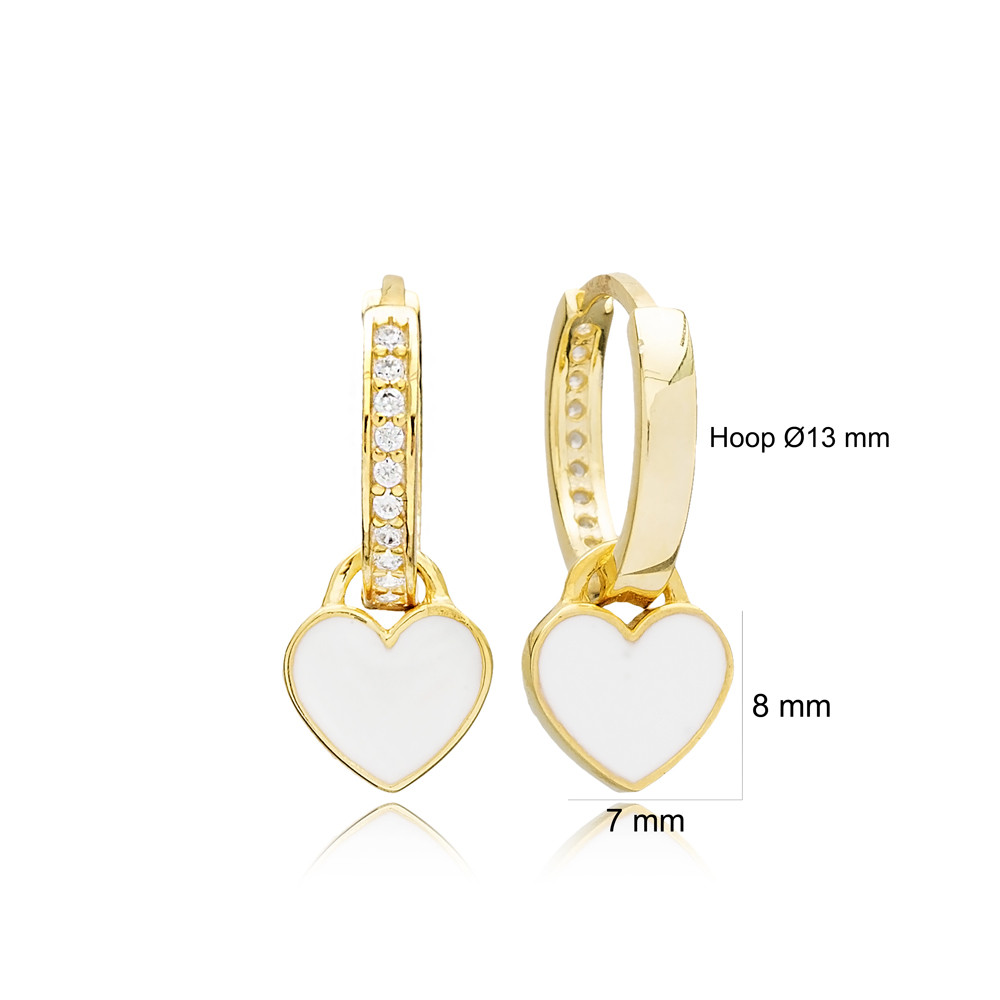 Heart Design White Enamel Minimalist Dangle Earrings Handmade Wholesale Sterling Silver Jewelry