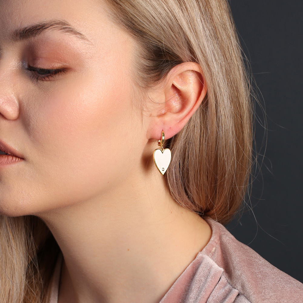 Dainty White Enamel Heart Single Dangle Earring Turkish Wholesale Sterling Silver Jewelry