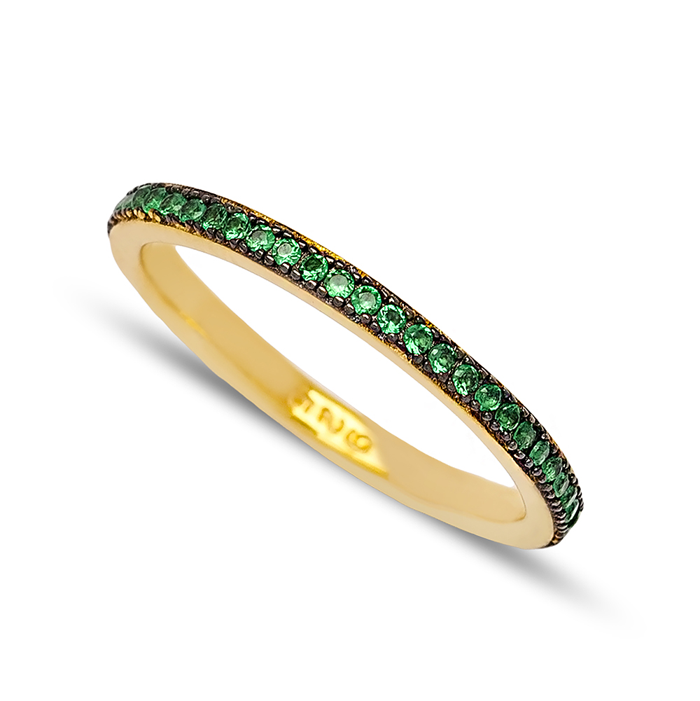 Dainty Emerald Stone Band Ring Turkish Wholesale Silver Jewelry