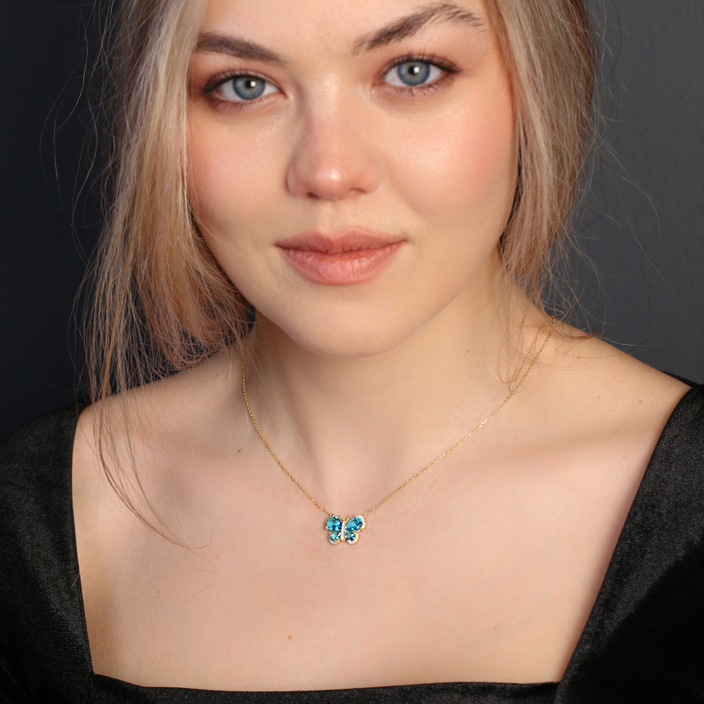 Blue Wing Butterfly Necklace In Turkish Wholesale 925 Sterling Silver Pendant