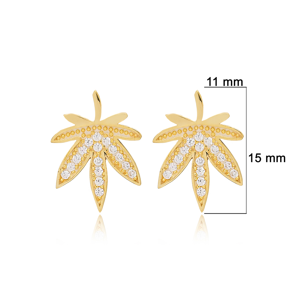 Dainty Leaf Design Charm Minimalist Stud Earrings Turkish Wholesale 925 Sterling Silver Jewelry