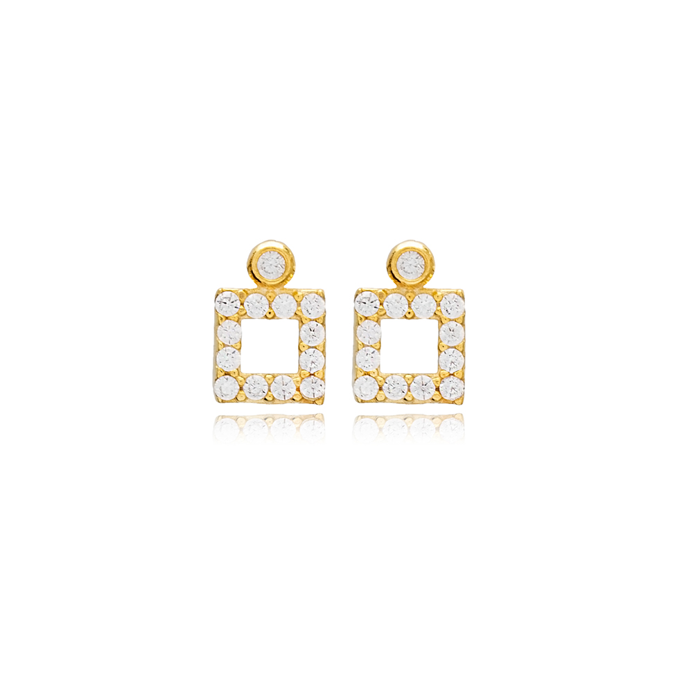 Minimalist Square Geometric Shape Dainty Stud Earrings Wholesale Turkish 925 Sterling Silver Jewelry