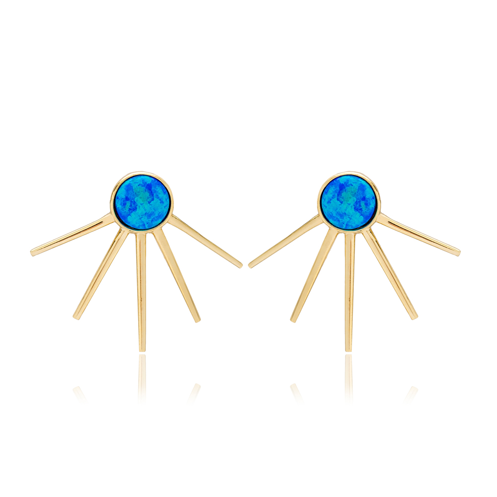 Popular Blue Opal Stone Unique Stud Earrings Wholesale Handmade 925 Sterling Silver Jewelry