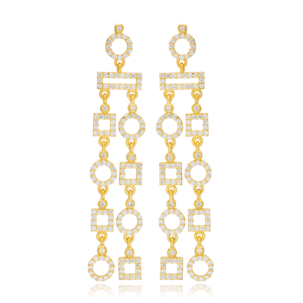 Elegant Design Chandelier Long Stud Earrings Geometric Model Wholesale Turkish 925 Sterling Silver Handmade Jewelry