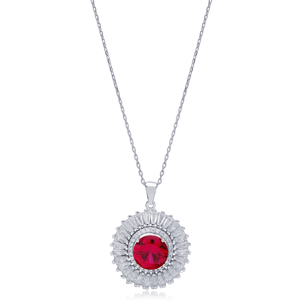 Ruby Stone Rounded Charm 925 Silver Pendant Wholesale Sterling Silver Jewelry