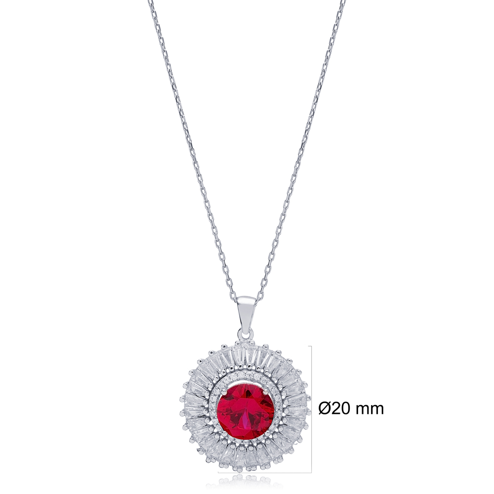 42+5 Cm Ruby Stone Rounded Charm 925 Silver Pendant Wholesale Sterling Silver Jewelry