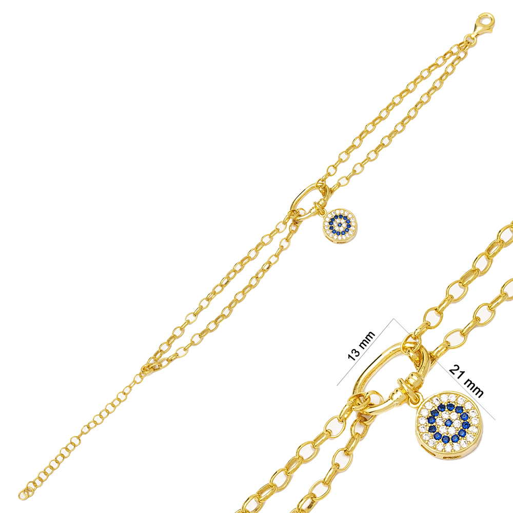 Dainty Sapphire Mix Stone Round Shape Layered Chain Charm Bracelet Wholesale 925 Sterling Silver Jewelry