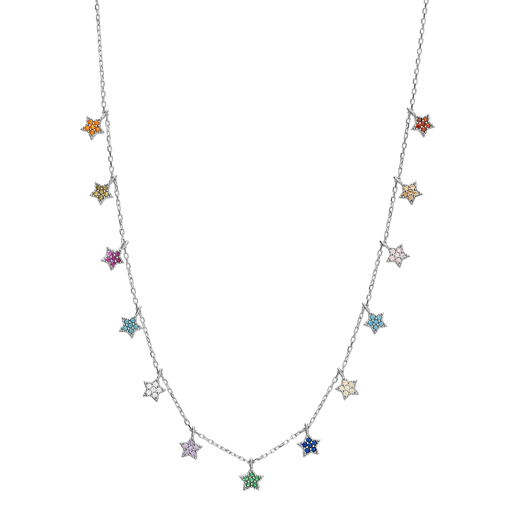 Multi Star Shaker Silver Necklace