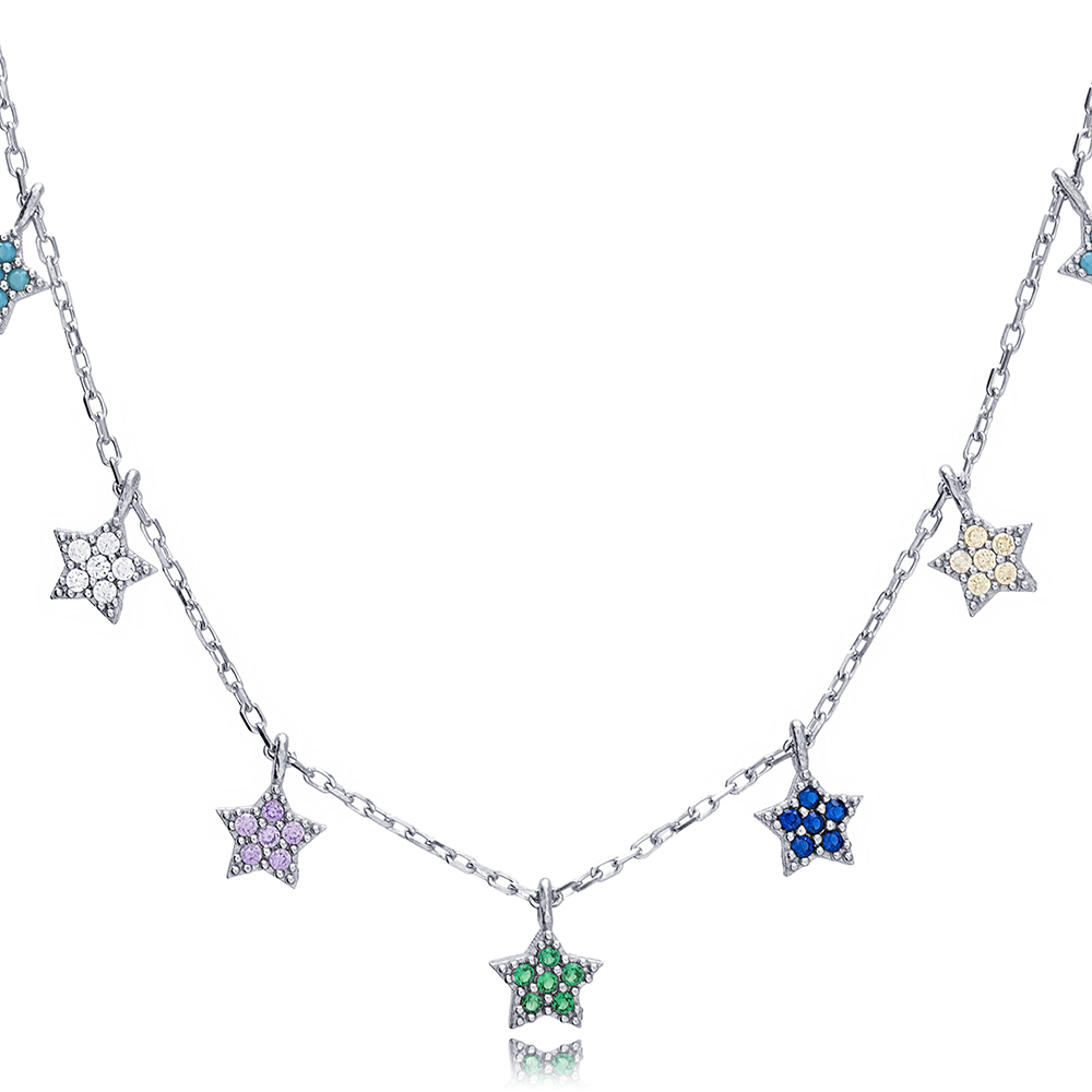 Multi Star Shaker Silver Necklace