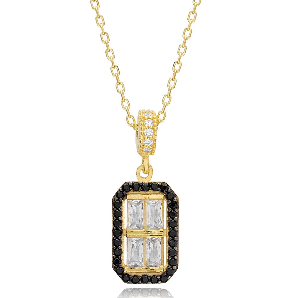 Elegant Style Rectangle Shape Mix Zircon Stone Charm Necklace Wholesale 925 Sterling Silver Jewelry