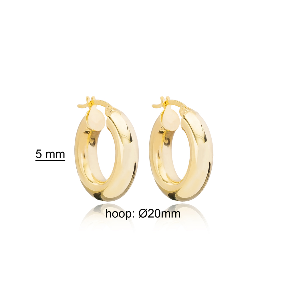 Popular Thick 20 mm Hoop Earrings Handcrafted Theia Turkish Wholesale 925 Sterling Silver Jewelry
