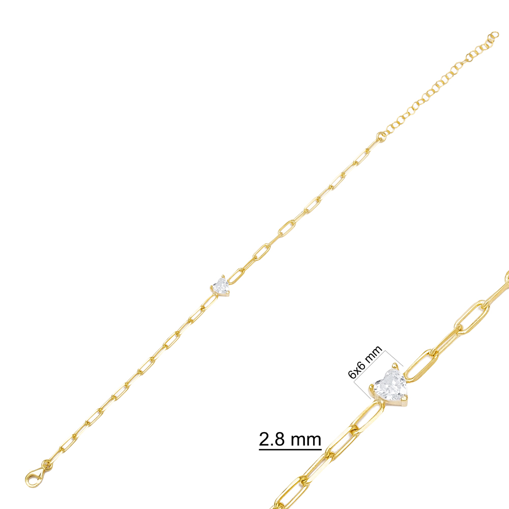 Dainty Heart Charm Chain Design Charm Bracelet Handmade Turkish 925 Sterling Silver Jewelry