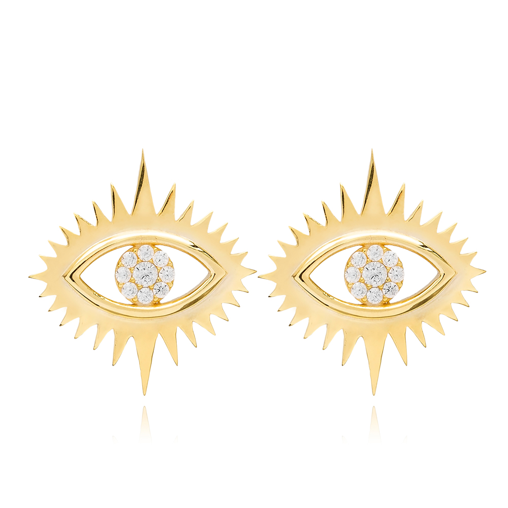 Turkish Evil Eye Shape Stud Earrings Wholesale Handcrafted 925 Sterling Silver Jewelry