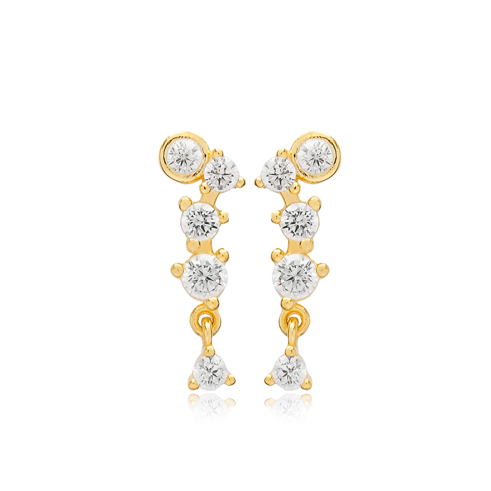 Dainty Shiny CZ Stone Minimalist Style Wholesale Turkish Handcrafted Stud Earrings