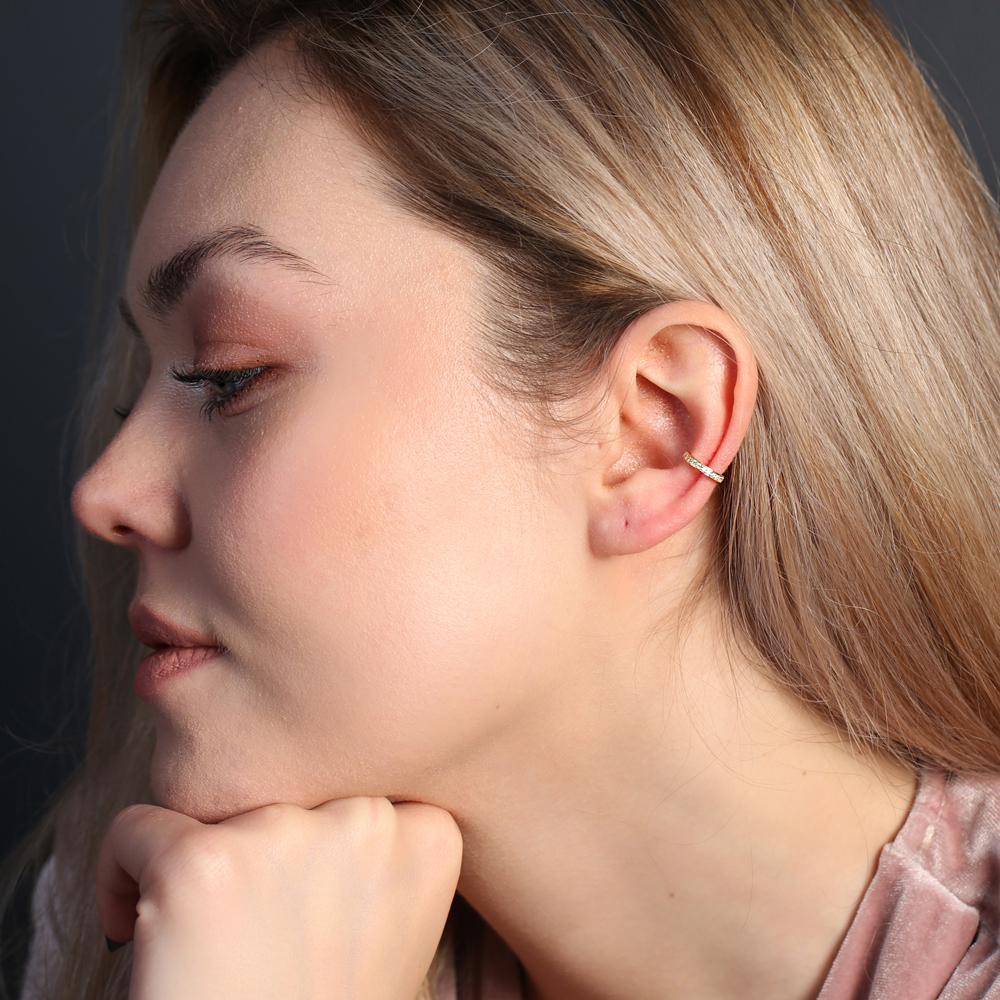 Elegant Minimalist Style Zircon Stone Earring Turkish Handcrafted 925 Sterling Silver Jewelry