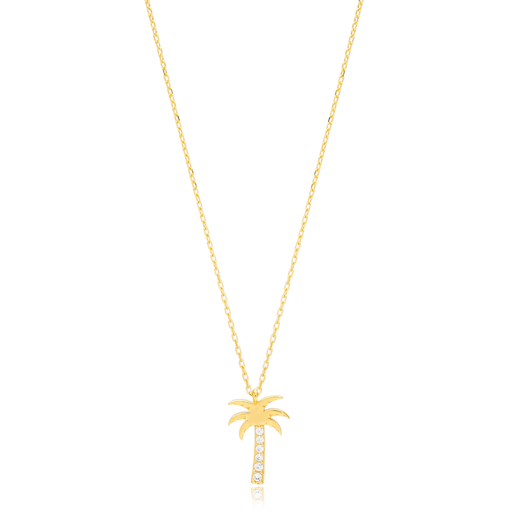 Palm Tree Design Minimalist Charm Pendant Necklace Wholesale Turkish 925 Sterling Silver Jewelry