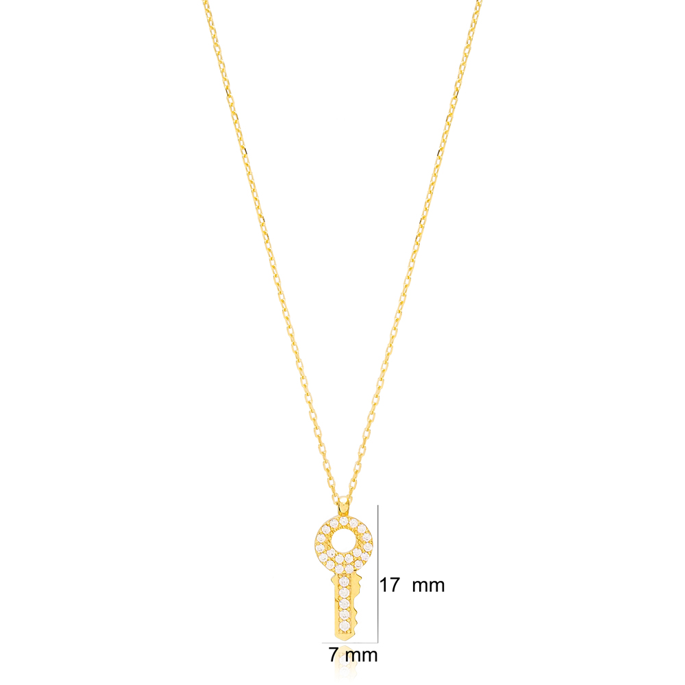 Minimalist Key Design Dainty Charm Necklace 925 Sterling Silver Handmade Turkish Jewelry