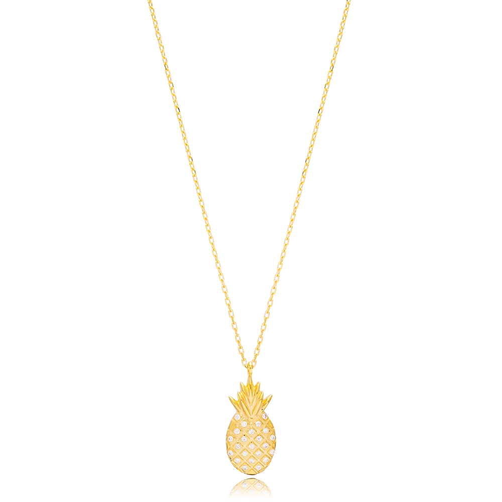 Trendy Pineapple Design Elegant Charm Necklace Pendant Handmade 925 Sterling Silver Jewelry